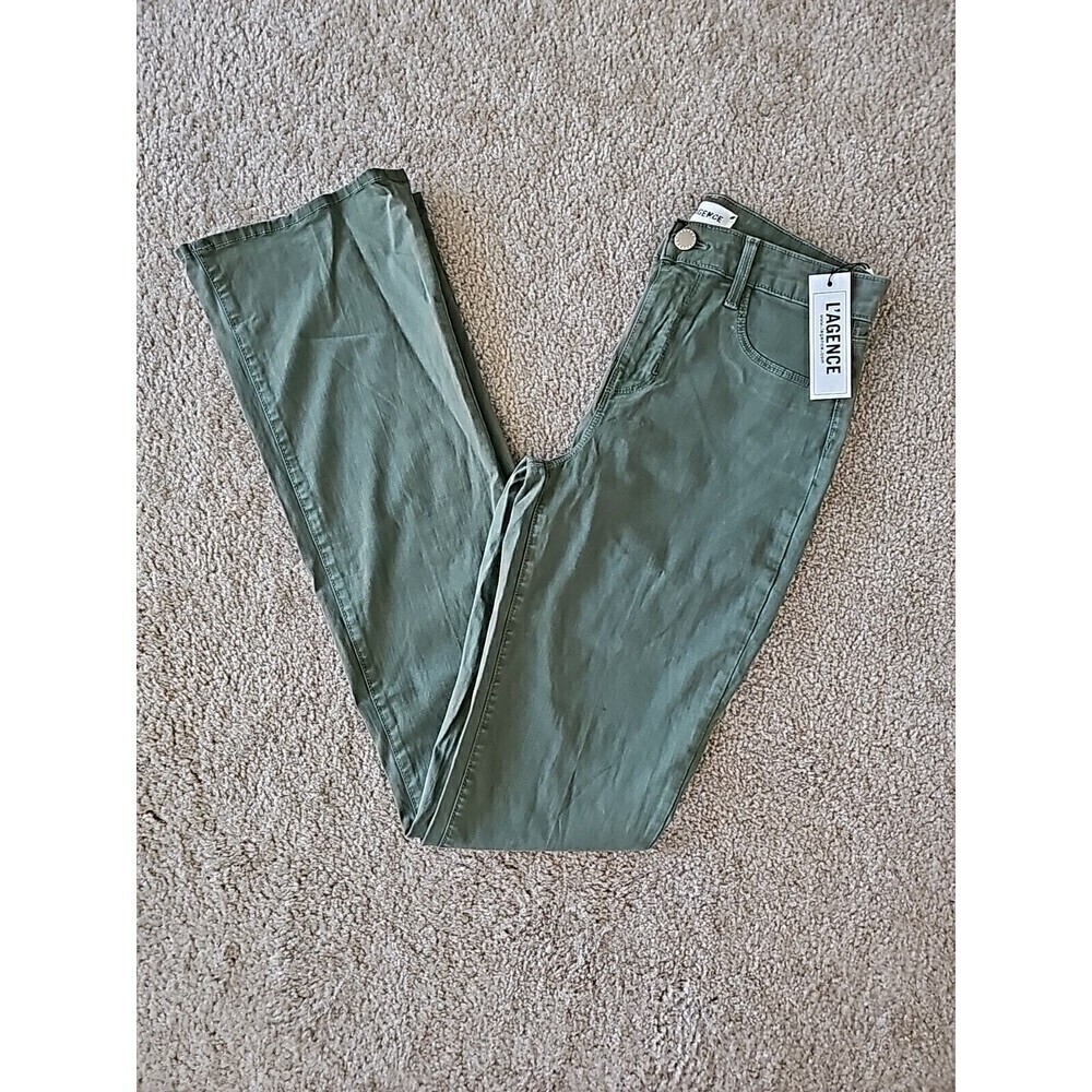 L'AGENCE Stevie High Rise Straight Jeans Dark Ivy Green Size 25